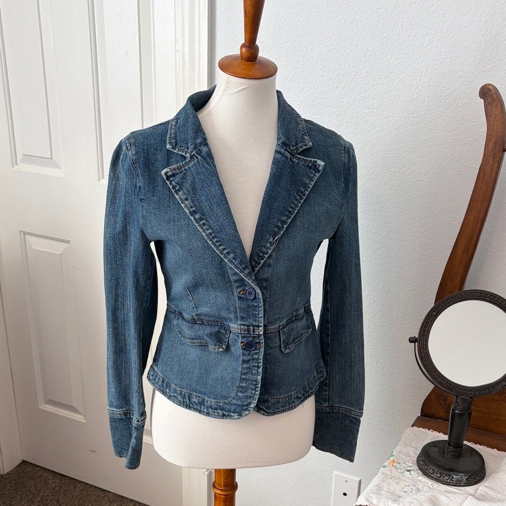 Denim Tailored Blazer Jacket in Blue